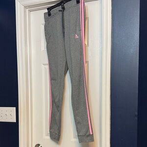 Adidas Women’s Gray Joggers / Track Pants with Pink Stripes - Small